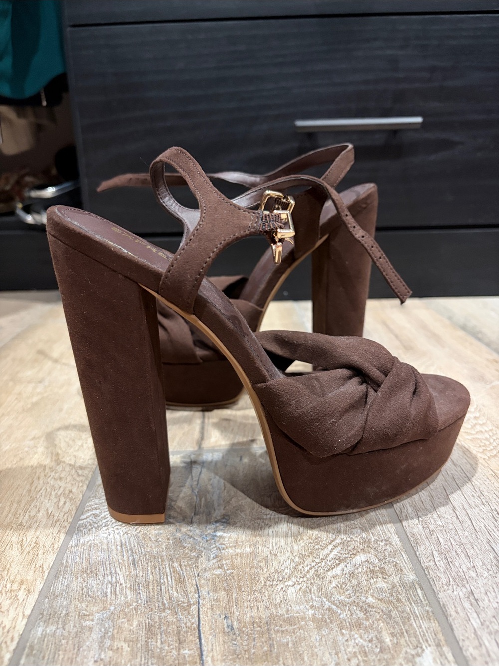 Express Brown Suede Knotted Platform Sandals